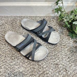Merrell Sandals Women's 11 Black Periwinkle Leather Slip On Slides Comfort Shoes